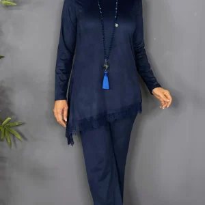 Pantalón de antelina con cintura engomada AZUL