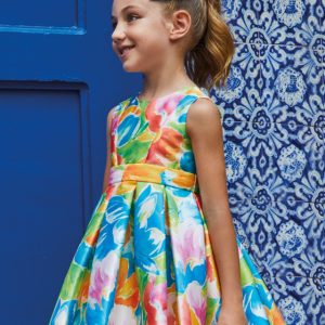 ABEL&LULA VESTIDO NIÑA MIKADO ESTAMPADO TURQUESA 5080