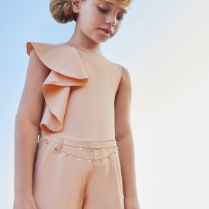 MONO CEREMONIA NIÑA ABEL & LULA DE CREPE MELOCOTÓN CON CADENA