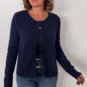 Chaqueta de punto con detalles desflecados AZUL OSCURO