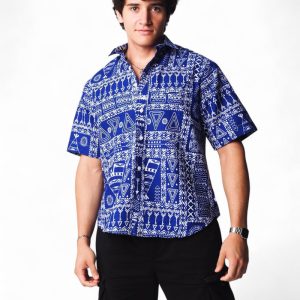 Camisa africana estampada símbolos azules