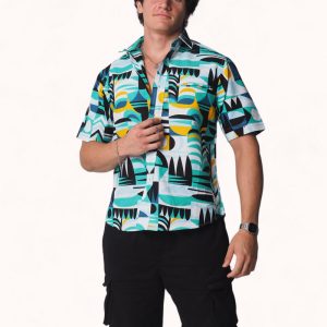 Camisa africana estampada geométrico marino