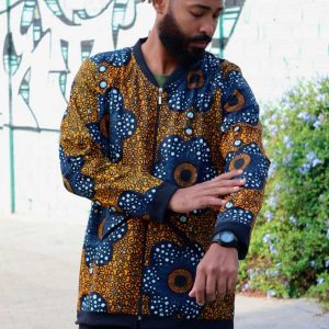Chaqueta bomber estampada tela africana