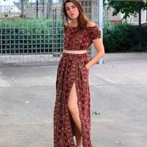 Conjunto estampado bogolan marrón