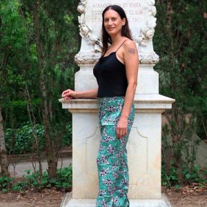 Pantalón africano estampado seda verde