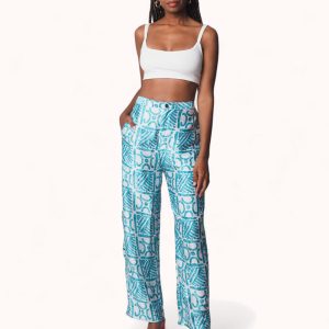 Pantalón estampado batik turquesa