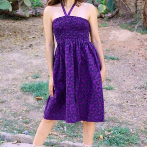 Vestido fruncido estampado lila