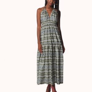 Vestido largo estampado grecas verde