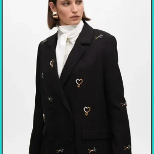 Americana Cruzada Detalle Bordados Pedrería Negra LOLA CASADEMUNT Ref. LF2502014