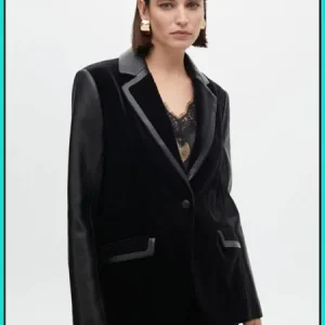 Americana Entallada Terciopelo Detalles Efecto Piel Negra LOLA CASADEMUNT Ref. LF2502004