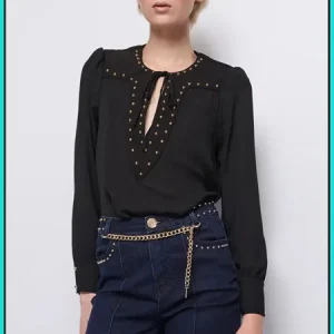 Blusa de Georgette Negra con Tachuelas DENNY ROSE Ref. 521DD45006