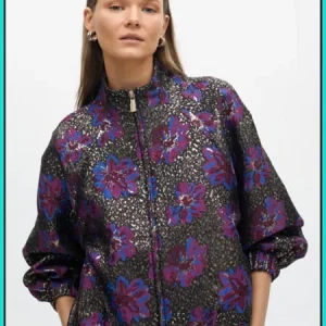 Bomber Jacquard Floral Metalizado Gris-Rosa LOLA CASADEMUNT Ref. MF2502015