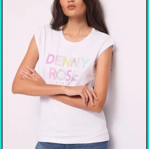 Camiseta Blanca de Algodón con Logotipo DENNY ROSE