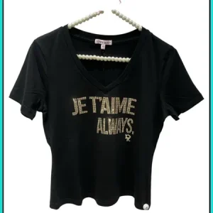 Camiseta Negra de Algodón Tachuelas DENNY ROSE