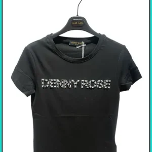 Camiseta Negra de Algodón con Logotipo DENNY ROSE
