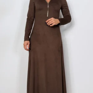Vestido de antelina con cremallera Chocolate – VIENA