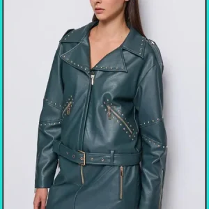 Chaqueta de Motociclista de Piel Sintética Verde DENNY ROSE Ref. 521DD38003