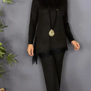 Pantalón de antelina con cintura engomada NEGRO