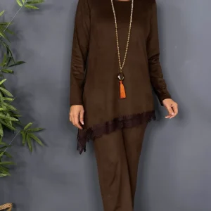 Pantalón de antelina con cintura engomada CHOCOLATE