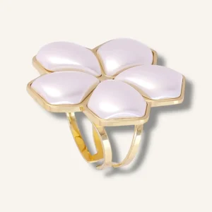 Anillo ajustable flor perla DORADO