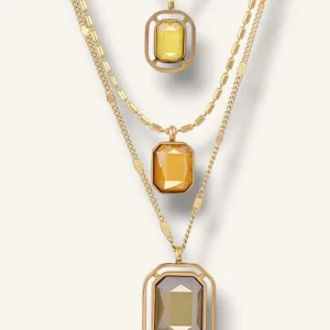 Multi collar largo fino detalle brillos DORADO