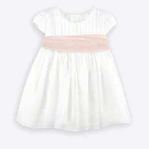 ..VESTIDO BEBE EN BAMBULA CRUDO-ROSA 582110