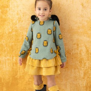 -. Vestido niña verde y leones combinado 25650