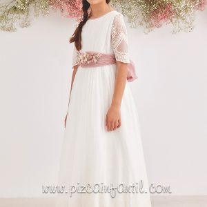 ..VESTIDO DE COMUNION LAZO ROSA OUTLET 2026 AMAYA 577022MD
