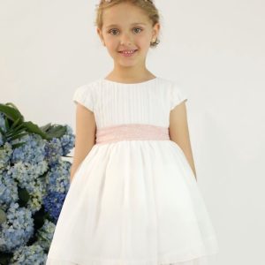 ..VESTIDO INFANTIL EN BAMBULA CRUDO-ROSA 582410