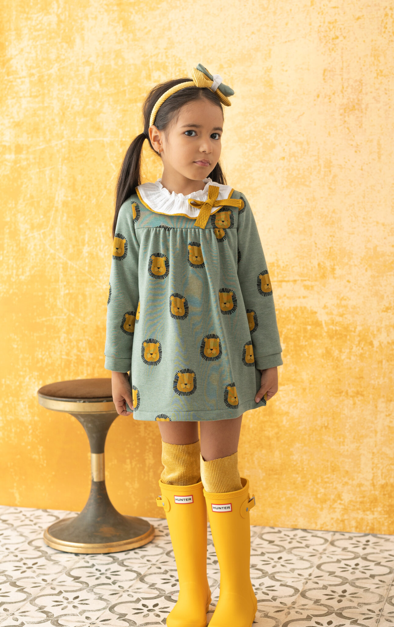 -. Vestido niña verde y leones 25651