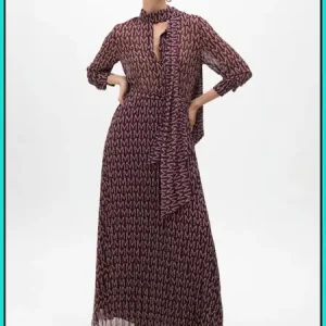 Vestido Largo Plisado Logotipado Burdeos LOLA CASADEMUNT Ref. MF2516005