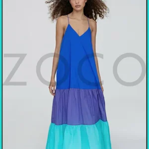 Vestido Largo Tricolor Azul LOLA CASADEMUNT Ref. LS2416007