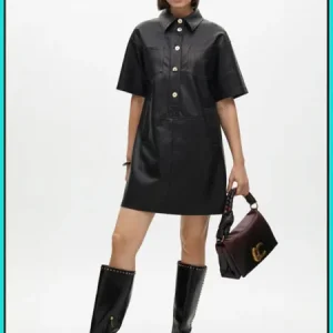 Vestido Recto Mini Efecto Piel Negro LOLA CASADEMUNT Ref. LF2516014