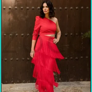 Vestido Rojo Flecos 7381